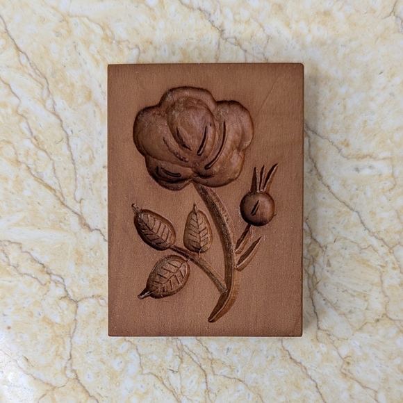 Vintage Small German Wooden Cookie Butter Rose Flower Board Mold - Picture 1 of 7